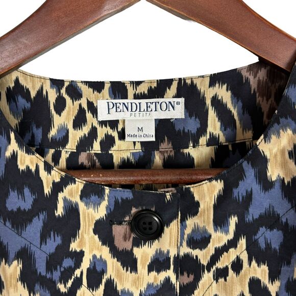 NWT Pendleton Silk Blue Tan Animal Print Light Blazer Top Women's Petite Medium - Picture 2 of 7